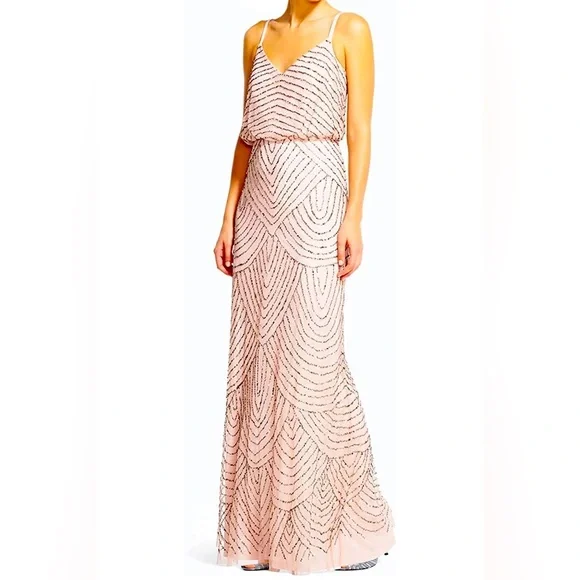 Adrianna Papell Art Deco Beaded Blouson Gown, Blush Gold, Size: 14 Adrianna Papell Art Deco Beaded Blouson Gown, Blush Gold, Size: 14